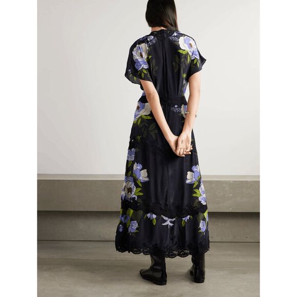 NWT FARM Rio Soft Garden Laces Floral Short Sleeve Maxi Dress Black XL $368 - Picture 2 of 8